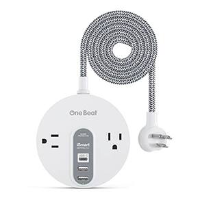 Protetor de surto de tira de energia com USB C - Extensão Cord flat plug com 2 Widely AC Outlet e 3 USB, Pequena Estação de Carregamento de Desktop co