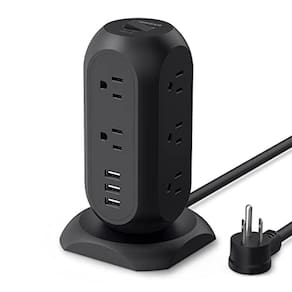 Tessan Surge Protector Power Strip Tower com 3 portas USB 11 tomadas, 1875W/15A, fio de extensão preto 6 pés, estação de carregamento de desktop de mú