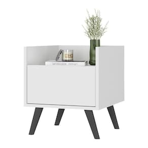 Mesa De Cabeceira 40Cm Retrô Multimóveis V4041 Branca/Preta Branco/Preto
