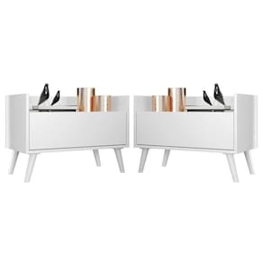 Kit Com 2 Mesas De Cabeceira 60Cm Retrô Multimóveis V3633 Branca Branco