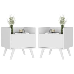 Kit Com 2 Mesas De Cabeceira 40Cm Retrô Multimóveis V4044 Branca Branco