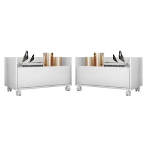 Kit Com 2 Mesas De Cabeceira 80Cm Com Rodízios Multimóveis V4007 Branca Branco