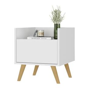 Mesa De Cabeceira 40Cm Retrô Multimóveis V4041 Branca/Natural Branco/Natural