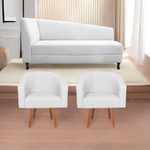 Kit Diva Recamier Heitor 140Cm Lado Esquerdo E 02 Poltronas Luiza Suede - Doce Sonho Móveis Branco
