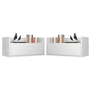 Kit Com 2 Mesas De Cabeceira 80Cm Suspensa Multimóveis V4005 Branca Branco