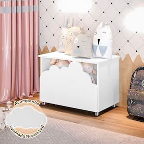 Baú De Brinquedos Alegria Branca Luminária Led Branco