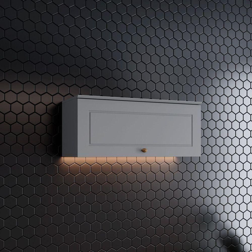 Armário Aéreo 1 Porta Basculante 80 Cm Amy Casa 812 Cinza