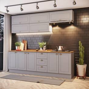 Cozinha Compacta Com Tampo 8 Peças Amy Casa 812 Cinza