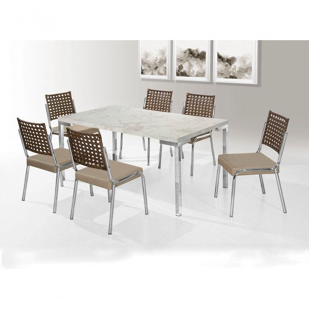 Conjunto Mesa Inovare Cromado Rt 1,60X0,90 Mdp E Cadeira Nobre Junco Cromado