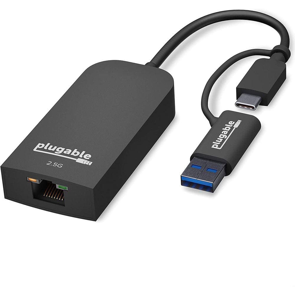 Plugável 2.5G USB C e USB para Adaptador Ethernet, Adaptador 2 em 1 Compatível com USB C/Thunderbolt 3 ou USB 3.0, USB-C para RJ45 2.5 Gigabit LAN Com