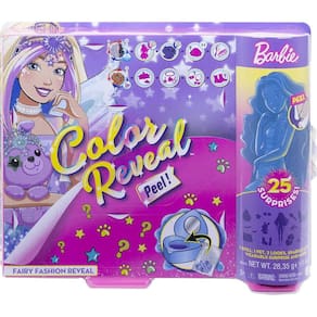 Barbie Color Reveal Peel Fairy Fashion Reveal Doll Set com 25 surpresas incluindo boneca azul descascada e pet &amp; 16 bolsas misteriosas com roupas