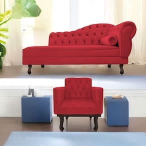 Kit Diva Recamier Diana 160Cm Lado Esquerdo E 01 Poltrona Classic Suede - Doce Sonho Móveis Vermelho