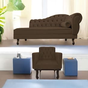 Kit Diva Recamier Diana 185Cm Lado Esquerdo E 01 Poltrona Classic Suede - Doce Sonho Móveis Marrom