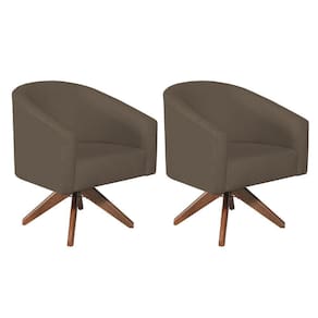 Kit 02 Poltronas Decorativas Luiza Base Giratória De Madeira Suede - Doce Sonho Móveis Marrom