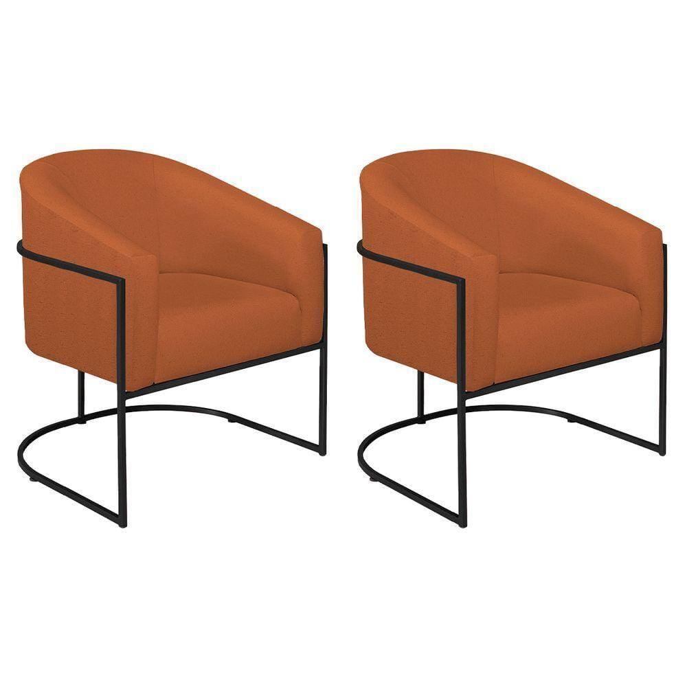 Kit 02 Poltronas Decorativas Luiza Base De Ferro Preto Suede - Doce Sonho Móveis Terracota