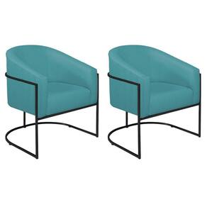 Kit 02 Poltronas Decorativas Luiza Base De Ferro Preto Suede - Doce Sonho Móveis Azul Turquesa