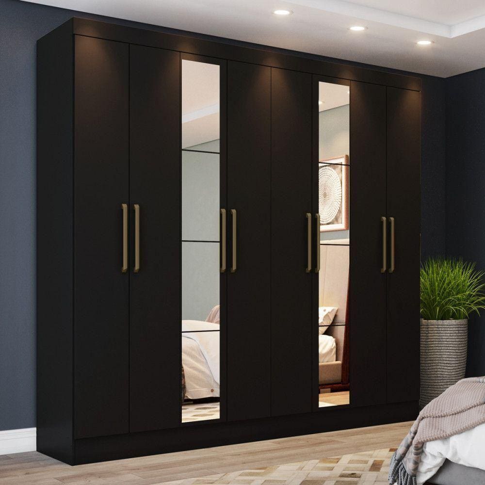 Guarda Roupa Casal 8 Portas 4 Gavetas Com Espelho Paris Casa 812 Preto Hp