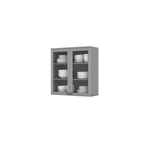 Armário Aéreo De Cozinha 80 Cm 2 Portas Com Vidro Amy Casa 812 Cinza