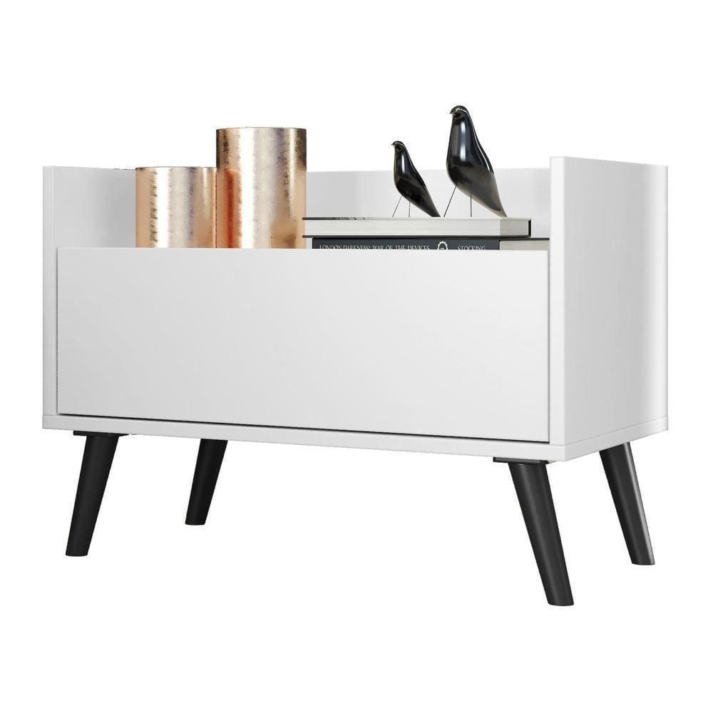 Mesa De Cabeceira 80Cm Retrô Multimóveis V4000 Branca/Preta Branco/Preto