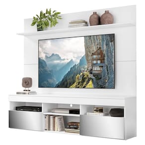 Rack Com Espelho E Painel Com Suporte Tv 65" Madri V3368 Branco Branco