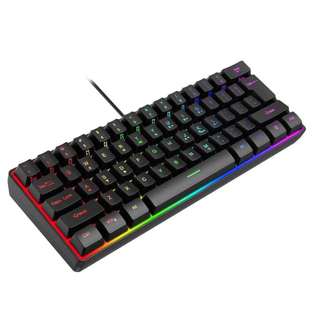 Teclado gamer compacto mecânico com iluminação RGB e interruptor azul para ows PC e laptop