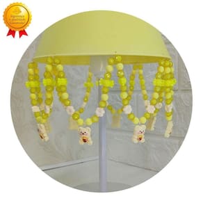 Abajur Infantil Urso Amarelo Pérolas Pingentes Flor Decorar