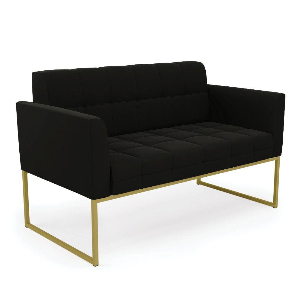 Sofá Namoradeira Elisa Suede Preto Base Metálica Industrial Dourada - D`Rossi