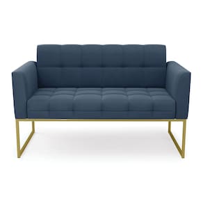 Sofá Namoradeira Elisa Suede Azul Marinho Base Metálica Industrial Dourada - D`Rossi