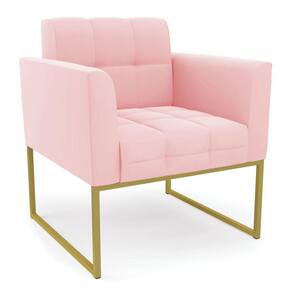 Poltrona Elisa Suede Rosa Bebê Base Metálica Industrial Dourada - D`Rossi
