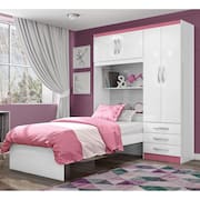 Guarda Roupa Infantil com Cama 4 Portas 3 Gavetas Lisboa Espresso Móveis Branco/Pink
