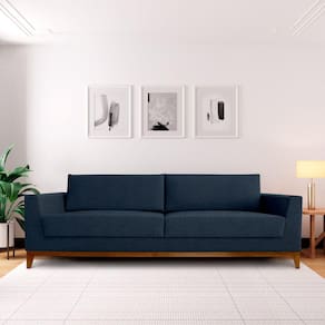 Sofá 3 Lugares 240cm Movie Estilo Moderno Linho Pés em Madeira Maciça Azul Jeans