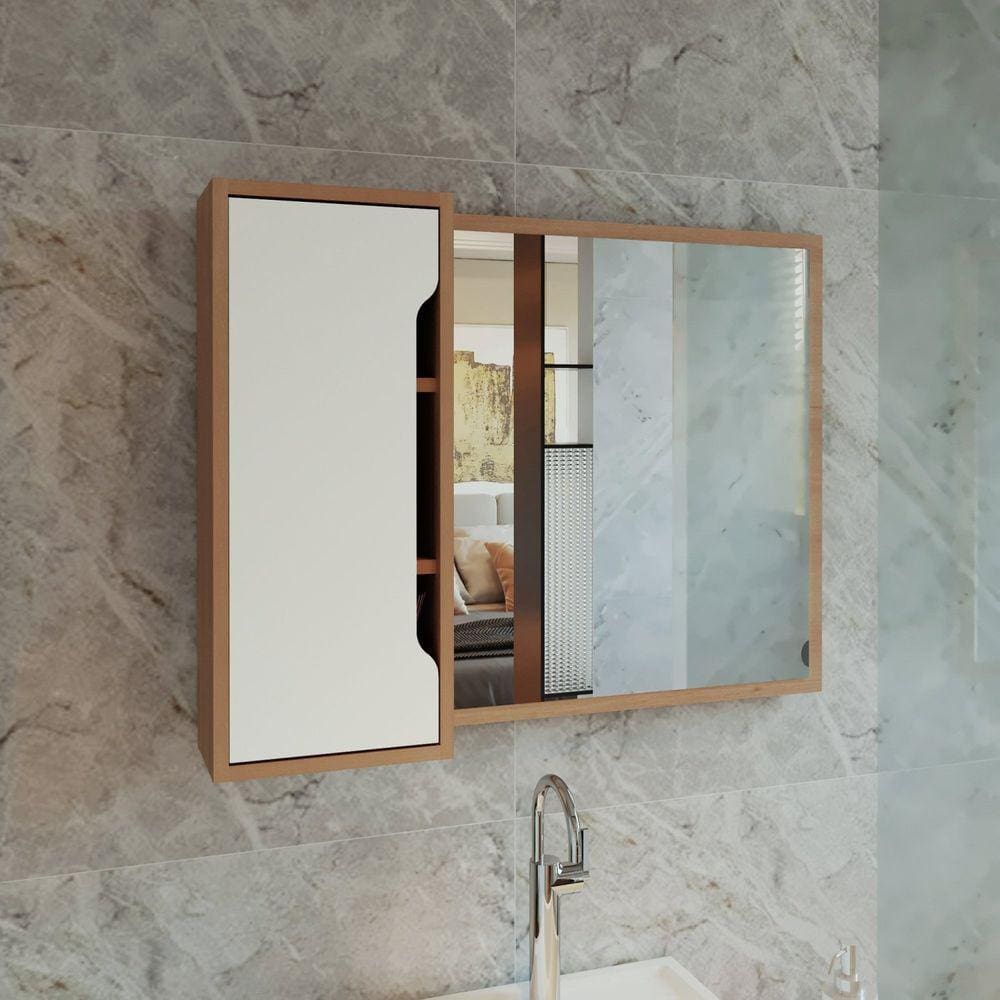 Espelheira Para Banheiro 80x60cm BN3645 Amêndoa/Branco