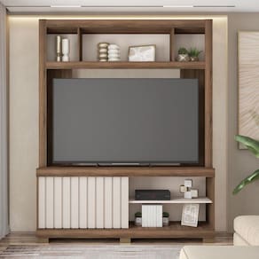 Estante para TV até 55 Polegadas com Ripado Cinne Espresso Móveis Nogueira San Remo/Off White