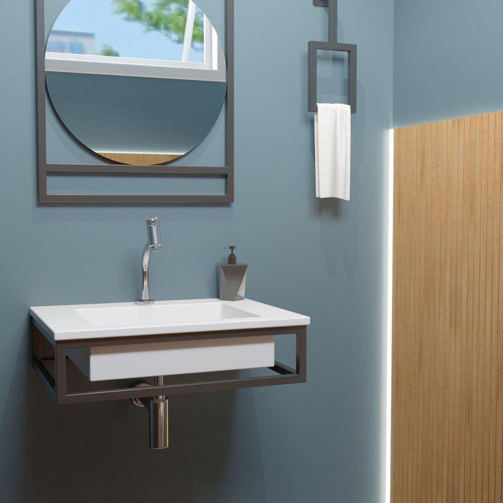 Bancada 60 x 45cm com Cuba Iron Black Venturi Preto/Branco