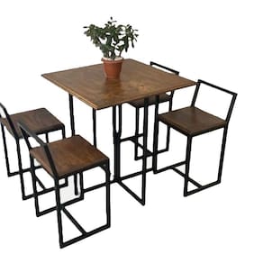 Conjunto Mesa 4 Cadeiras Imbuia Estrutura em Aço Pintura Eletrostática