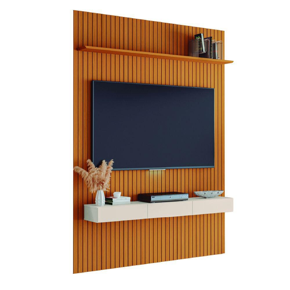 Painel para TV até 70 Polegadas 1,80x2,40m Ripado com Nicho Arbo Cedro/Off White EDN