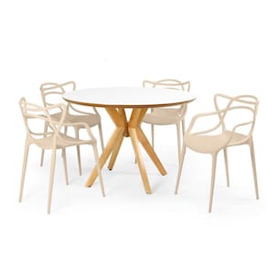 Conjunto Mesa de Jantar Redonda Marci Premium Branca 120cm com 4 Cadeiras Allegra - Nude