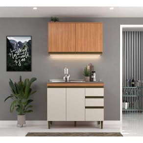 Cozinha Modulada 2 Peças 4 Portas 3 Gavetas 120cm Cecília Nogueira/Off White
