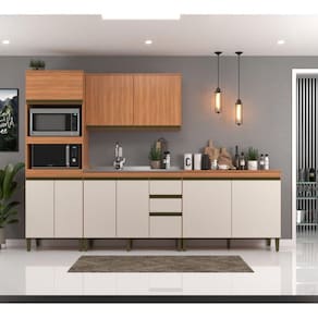 Cozinha Modulada 4 Peças 9 Portas 3 Gavetas 310cm J Carvalho Freijó/Off White