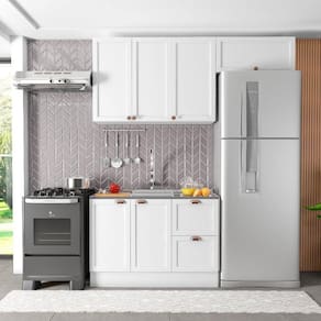 Cozinha Modulada 3 Peças 6 Portas 2 Gavetas com Balcão para Pia Unna Branco
