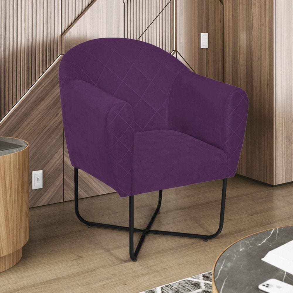 Poltrona Herrera Base X Preta Suede Roxo