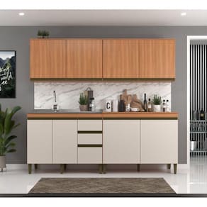 Cozinha Modulada 4 Peças 8 Portas 3 Gavetas 240cm Cecília Freijó/Off White