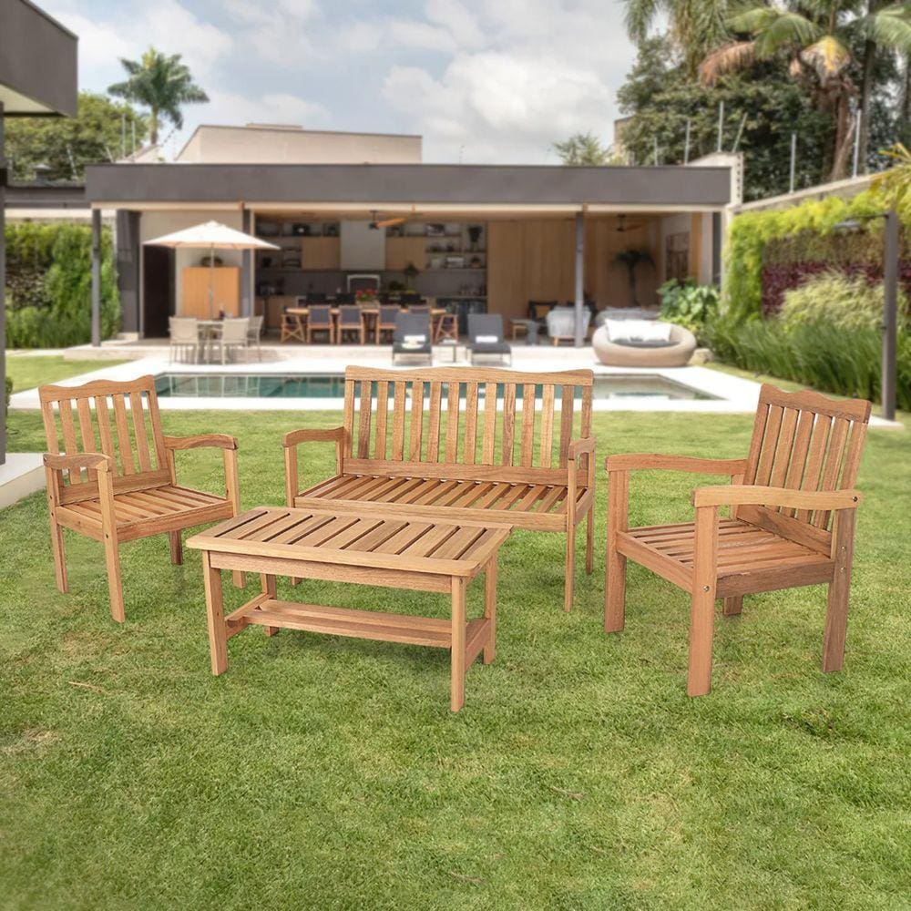 Conjunto para Jardim de Madeira Eucalipto 4 Peças sem Almofada Marrom Espresso Móveis Amadeirado