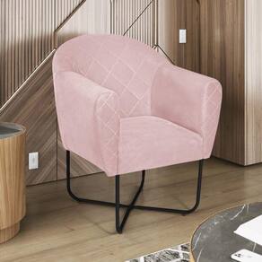 Poltrona Herrera Base X Preta Suede Rosa Bebê