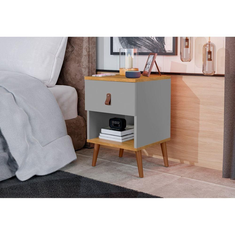 Mesa de Cabeceira Larissa em MDP com Pintura Cinza/Marrom
