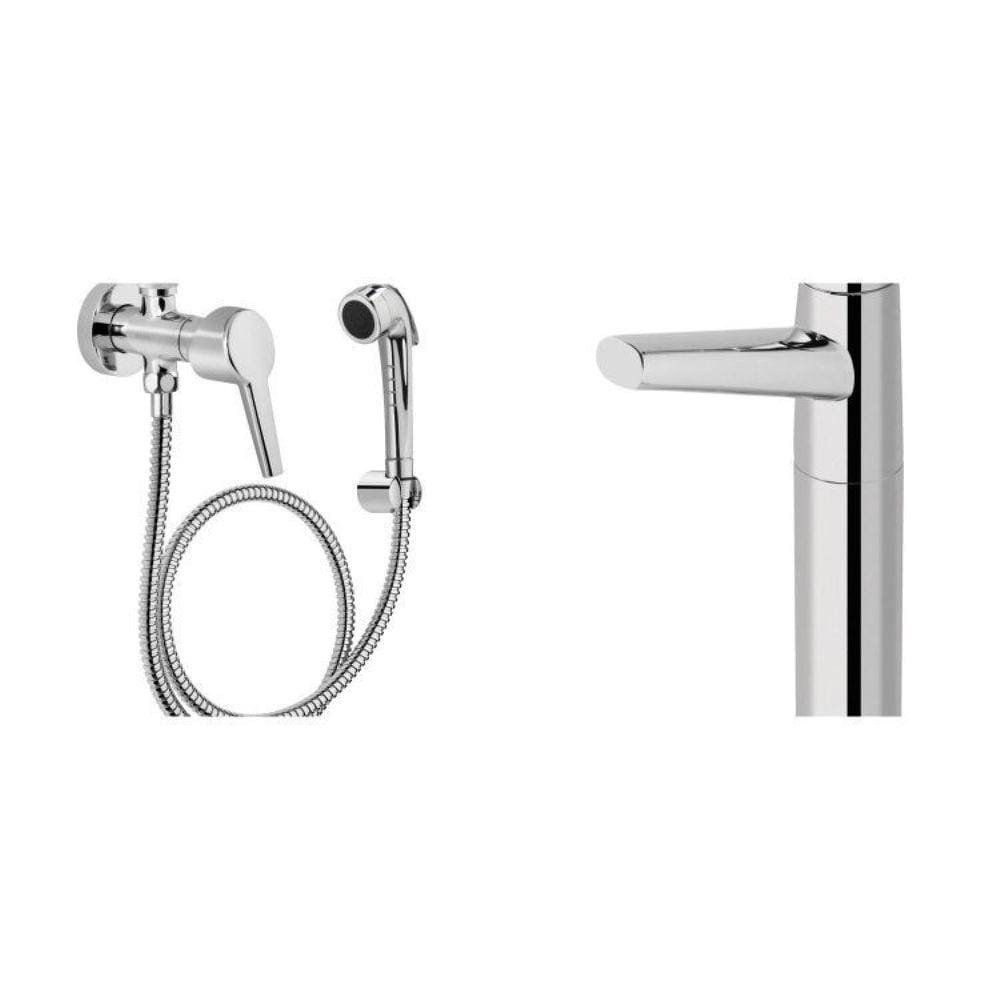 Kit Misturador Monocomando Lavatório de Mesa Bica Alta Nexus e Ducha Higiênica com Registro Docol Cromado