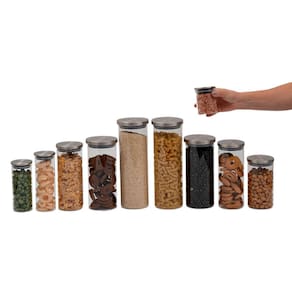 Kit pote de vidro com tampa de inox redondo 10 pçs - Oikos