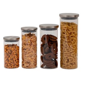 Kit pote de vidro com tampa de inox redondo 4 pçs - Oikos
