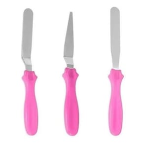 Kit 3 Espátulas Para Confeitar E Ganachear Bolo Em Inox Rosa
