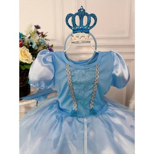 Vestido Festa Infantil Frozen Cinderela Com Tiara Luvas